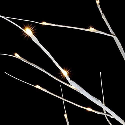 4FT, 5FT, 6FT Birch Trees Christmas Decoration Twig Tree Lights - 52 Warm White LEDs Battery Operated - Christmas, Party, Weddings, Event Decoration - 60cm (4FT, White)