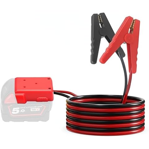 Beleeb Jumper Cables with Adapter for Milwaukee M18 18V Batteries, 8AWG 6.56FT Jump Starter Auto Booster Cable for Jump Starting Car Using Tool Battery Cover