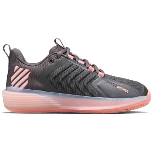 K-Swiss Women's Ultrashot 3 Tennis Shoe 6 Asphalt/Peach Amber/White