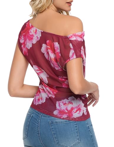 GERT COREL Women's Cowl Neck Sleeveless Top 2026 Sleeveless Ruched Floral Printed Shirts Summer Tank Tops Burgundy - image 6