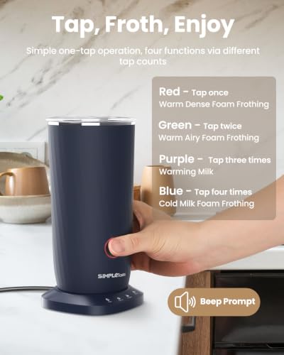 Image of SIMPLETASTE Milk Frother, 4-in-1 Electric Milk Frother and Steamer, Automatic Warm and Cold Foam Maker and Milk Warmer for Latte, Cappuccinos, Dark Blue