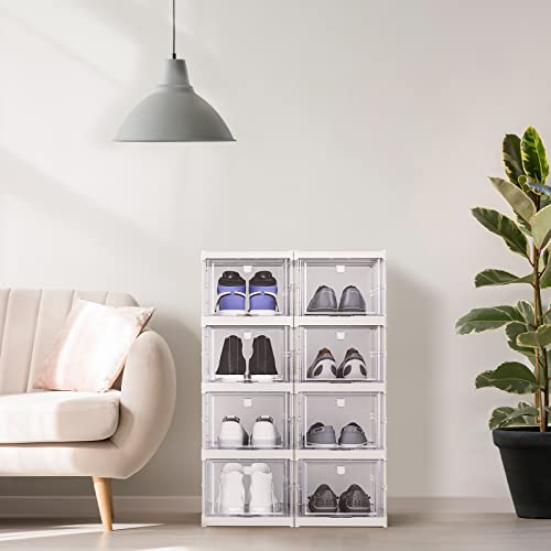 Labonida 4 Tier Shoe Storage Organizer Box, No-Assembly-Required Clear Shoe Boxes Container For Closet, Foldable Large Sneakers Display Case With Lids, Drop Front Space Saving Plastic Storage Bins For Size 12 #TOP4