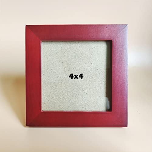 Image of 4x4 Picture Frames RED Solid Wood Frame, Plastic Panel (Film Needs to be Removed) Table or Wall.Front Window Opening 3.5x3.5 inch.