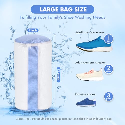 Image of Teletrogy 2Pcs Shoe Washing Machine Bags, Laundry Shoes Bag for Washer & Dryer, Reusable Shoe Cleaning Bag Fluffy Fiber Inside, Large Sneaker Tennis Laundry Bags for All Mudy Shoes, 7 x 13 Inches