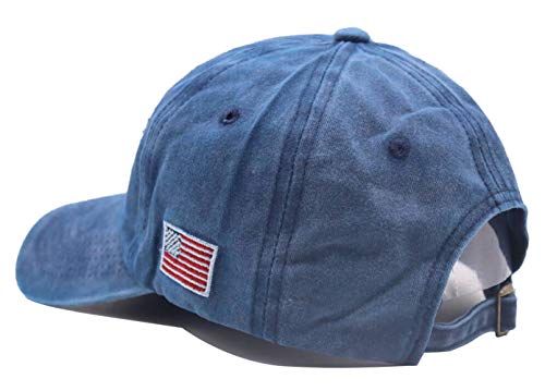 Men's Original Fl Shark Hat Embroidered Florida Vintage Washed Denim Distressed Adjustable Baseball Cap (Navy, One Size) #TOP4
