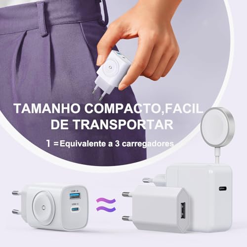 Carregador de Parede Universal, Carregador Indução, Com Conectores Tipo C e USB-A Integrados Simulta