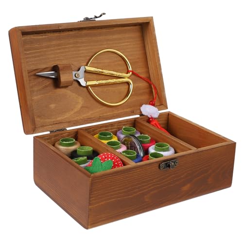 LALAFINA 1 Juego kit de costura costureros vintage costurero madera costurero de madera equipo Principiante mini caso de artículos diversos de costura estuche de costura plástico Brown