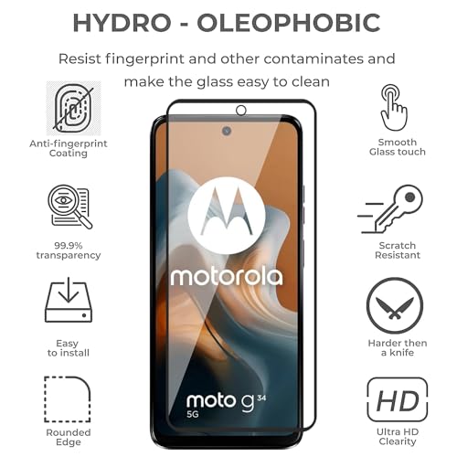 Image of Premium Tempered Glass Screen Protector for Motorola Moto G34 - HD Clarity, 9H Hardness, Bubble-Free