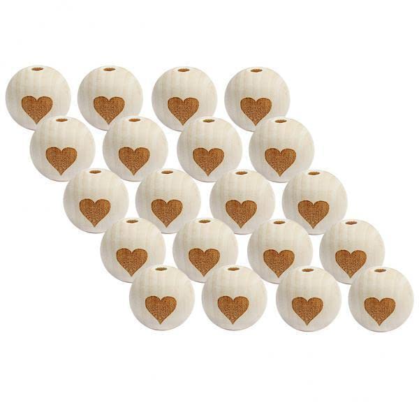 SNAPPSY 2x20 Piece Natural Unfinished Wood Round Wooden Loose Beads Jewelry 20mm Heart-image-18