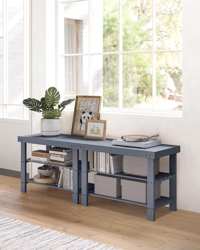 Image of SONGMICS Shoe Rack Bench, 3-Tier Bamboo Shoe Storage Organizer, Entryway Bench, Holds Up to 286 lb, 11.3 x 27.6 x 17.8 Inches, for Entryway Bathroom Bedroom, Grey ULBS04GY