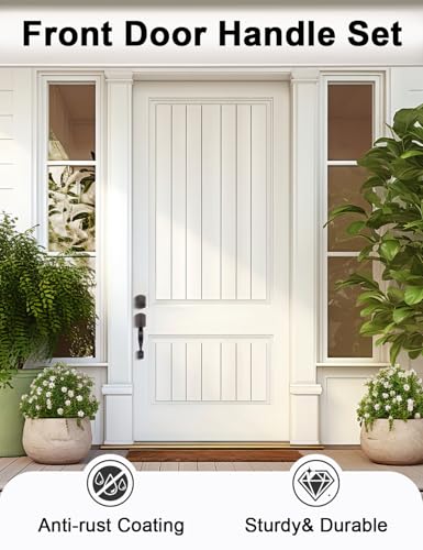 Image of Tinewa Camelot Front Door Handle and Deadbolt Set, Front Door Lock Set, Oil-Rubbed Bronze Finish, Upgated Entry Door Handle with Accent Wave Door Lever with Reversible Handle Lever, 1 Pack