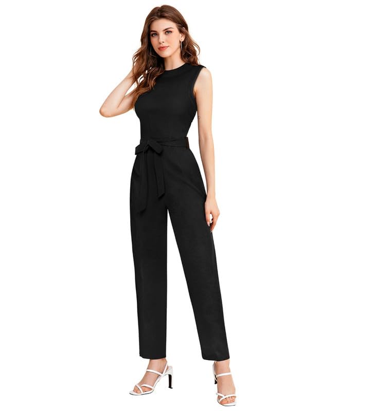 Women's Knitting Stretchable Solid Round Neck Sleeveless Jumpsuit (Black, M)-PID56796-picture-36