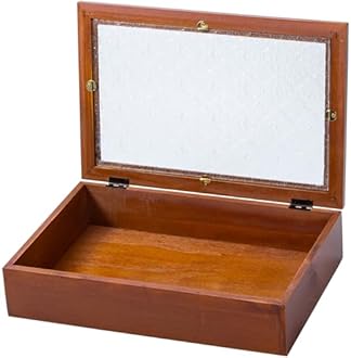 Useekoo Wooden Storage Box Container with Hinged Glass Lid & Front Clasp, 11.8”x7.8”x2.7” Vintage Wood Keepsake Boxes, Rustic Memory Gift Box for Jewelry, Wedding, Peals(Brown)