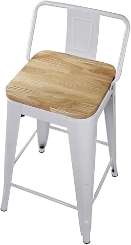 Vista 210 de GIA Taburete de metal con respaldo bajo de altura de mostrador de 24 pulgadas con asiento de cuero vegano, color plateado