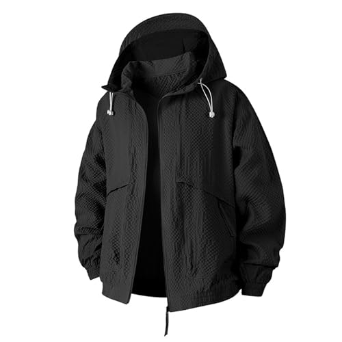 Ski Jackets Men's Casual Jackets for Men for Everyday Use Lightweight and Breathable Hood Design with Side Seam Pockets Ideal for Summer Activities and Sun Men's Coat Summer, black, XL