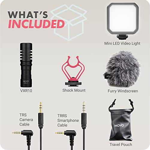 Image of Movo Content Creator Video Kit with VXR10 Shotgun Condenser Video Microphone and Mini LED Video Light - Compact Mic and Light for Cameras and Smartphone Video
