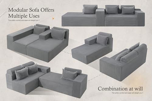 Image of HABUTWAY Sectional Couches for Living Room,No Assembly L Shaped Couch 105 inch Modular Sectional Sofa Couch with Deep Seat,Cloud Couches Furniture Sets for Apartment,Corduroy (Light Grey, Left Facing)