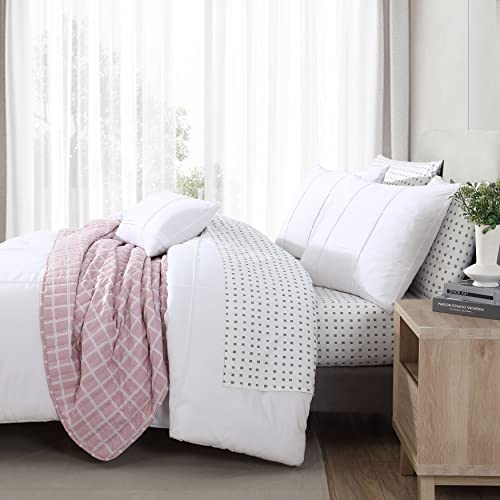 City Scene - Twin Comforter Set, Pintuck Bedding Set With Matching Shams And Bonus Pillow Cover, Modern Home Decor (Pinch Pleat White, Twin) #TOP3