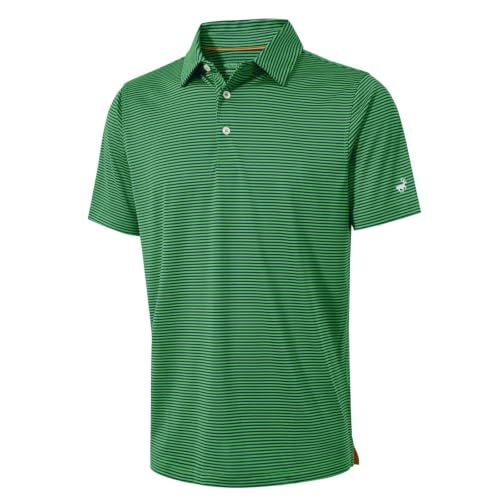Image of Mens Golf Shirt Moisture Wicking Dry Fit Performance Sport Short Sleeve Striped Golf Polo Shirts for Men