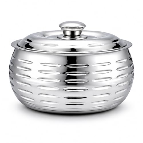 Image of CLASSIC ESSENTIALS Double Wall Insulated Stainless Steel Ripple Casserole 1500 ml | Hot Pot Food Storage & Serving Bowl | Thermal Belly Casserole for Roti, Rice, Dal, Curry & Meals