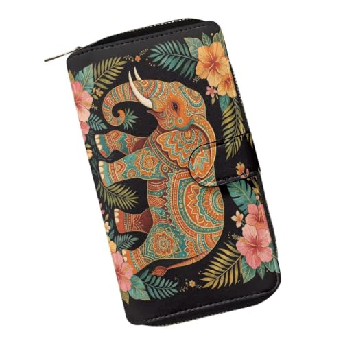 Image of COEQINE Ladies Wallets Pink Leopard Heart Black Printed Leather Phone Long Clutch Purses Check Coin Change Holder