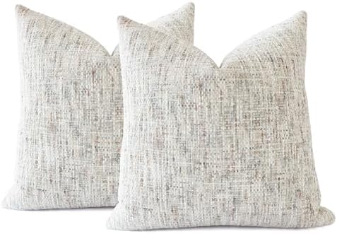 Textured Neutral Throw Pillow Covers 18x18 Inch Set of 2 Soft Wov...