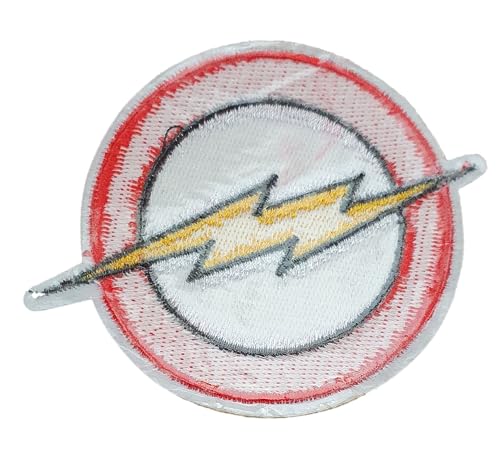 White & Red The Flash Superhero Movie D.C Comics Logo Embroidered Patch Badge Iron or Sew on Patch 9cm Diameter