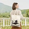 Avezano Cute Black Cat Floral Canvas Tote for Women, Girls - Reusable Aesthetic Shopping, Work, Travel Bag #4