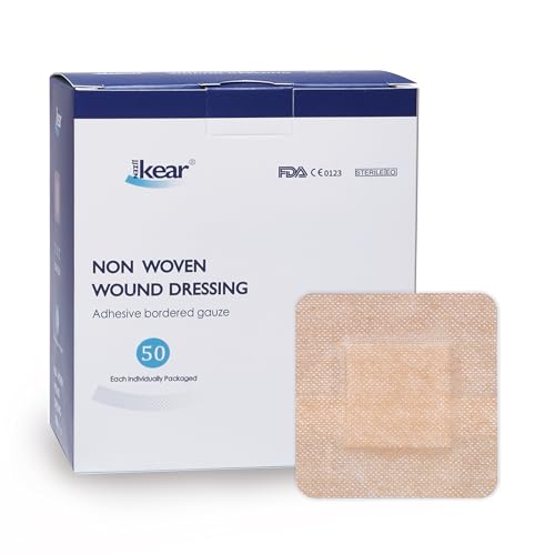 JJZEN KEAR 2X2 50 PCS Small Square Sterile Nude Island Dressing Bandage for Wound - Self-Adhesive Boarded Gauze Pads - Latex Free - Professional Grade Medical Dressing(Nude 2X2 - 50PCS)