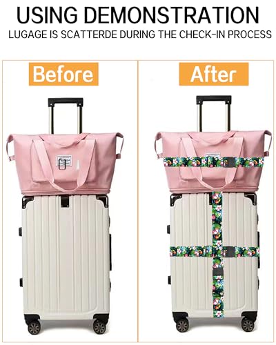 Image of Luggage Straps for Suitcases, Adjustable Travel Belt, Durable Wide Luggage Strap, Cute Suitcase Strap Identifiers with Buckle, Bag Straps for Luggage, Colorful Leaf and Flowers