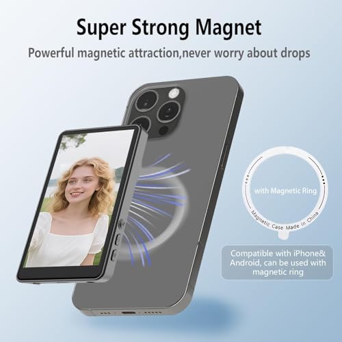 Image of Phone Vlog Selfie Monitor Screen, Magnetic Mount Wireless Connection, Back Camera Monitor Compatible iPhone & Android Phone, Sync Phone Rear Camera for TikTok Selfie Vlog Live Stream (Black)