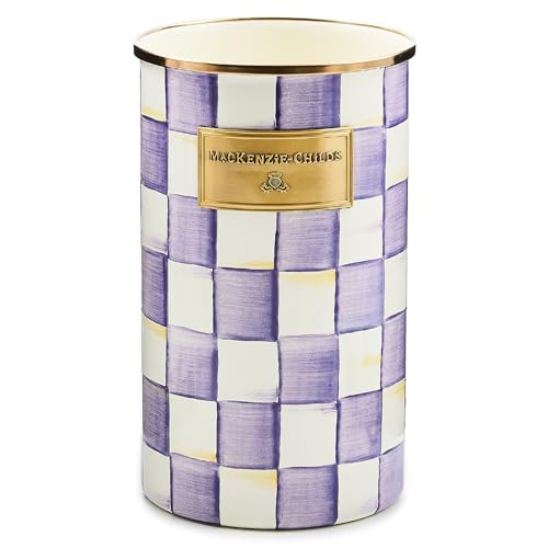 MACKENZIE-CHILDS Enamel Utensil Holder Blue-and-White Royal Check | Hand-painted design made from enameled steel ideal for storing and organizing kitchen utensils 5 dia. x 8.5 H product thumbnail 19