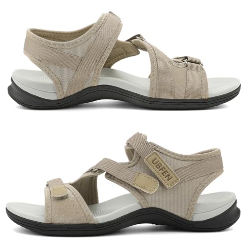 Image of UBFEN Womens Hiking Water Sport Sandals with Arch Support | 3 Adjustable Straps, Cushioned Footbed, Non-Slip, Comfortable Walking for Athletic Outdoor Summer Beach