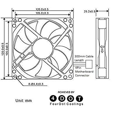 Image of Fourdot 120mm 5Inch Axial Cabinet Cooling Fan 12V Model-12025 (3000RPM Fan with Motherboard Connector)