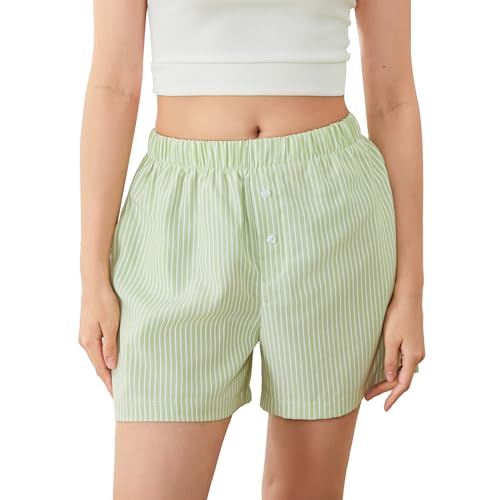 Image of Pivanzore Y2k Plaid Shorts for Women Casual Elastic Waist Aesthetic Lounge Bottom Baggy Pajama Shorts Boxers Sleepwear