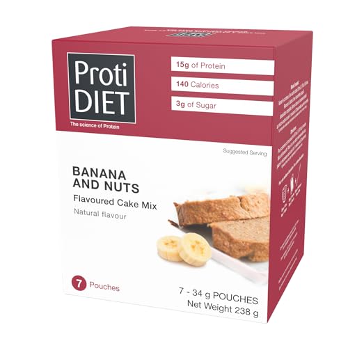 ProtiDIET High Protein Banana and Nuts Mug Cake Mix - 15g Protein - Quick and Easy-to-Prepare Nutritious Mug Cake Mix to Support a Busy and Active Lifestyle -7 Cake Mix Per Box
