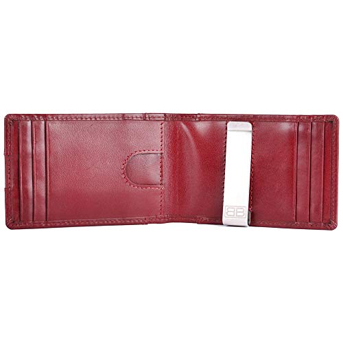 Image of Brooklyn Bridge Genuine Leather Money Clip Wallet for Men VT Blood Red - Premium Slim RFID Protected Wallet with Cash Clip & Multiple Card Slots, Stylish Front Pocket Design, Gift for Men