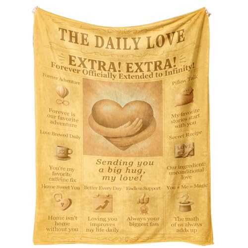 Love Blanket for Couples 60x50 - Ultra-Soft Flannel Romantic Throw, Vintage Headline Print with Sweet Quotes, Cozy Couch/Bed Decor, Anniversary Valentines Birthday Get Well Gift for Her Him