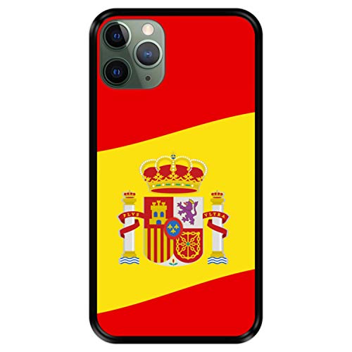 Funda Negra para [ Apple iPhone 11 Pro MAX ] diseño [ Ilustración 2, Bandera de España ] Carcasa Silicona Flexible TPU