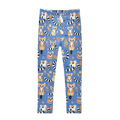 KLL Lemurs Madagascar on Blue Pattern Toddler Girls' Leggings Stretch High Waisted Pants Sports