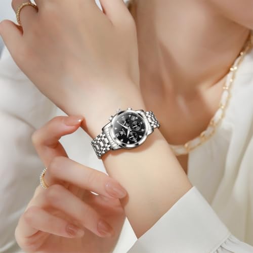Image of OLEVS Women Watch Multifunctional Two Tone Watch Fashion Business Analog Quartz Ladies Watch Stainless Steel Waterproof Diamond Watch for Women