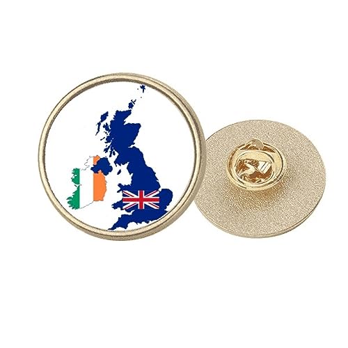 Broche en métal doré avec carte de la Grande-Bretagne et drapeau de l'Irlande taille M