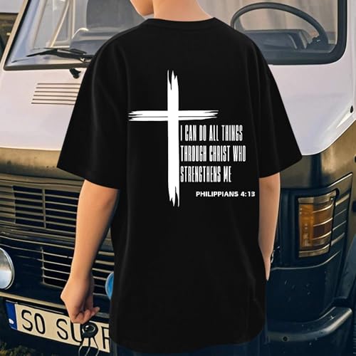 Image of KEEVICI Boys Christian Graphic Tees God Jesus Shirts for Kids Cross Faith Bible Verse Inspirational Religious Cotton T Shirt