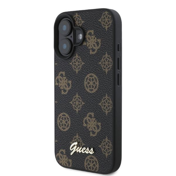 Coque iPhone 16 Guess protection rigide noire Script Pivoine pour mobile 6,1" - 2