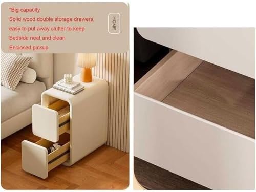 Slim Wooden with 2 Drawers and Leather Surface, Space-Saving Nightstand for Bedroom, Living Room, Dorm, Office，003 25 * 40 * 50cm