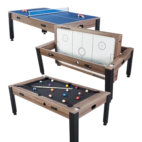 Catenaccio Table multijeux Adulte 4 en 1 Transformable – Billard Americain 7 ft, Air Hockey Électrique, Ping‑Pong & Convertible en Table à Manger –...