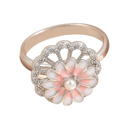 OAMIROMIA New 2026 Veirsatile Flower Rotatable Cubic Zirconia Size Adjustable Rings For Women Gold Copper Metal Ring Party Jewelry Fashion Accessories Creative Gift