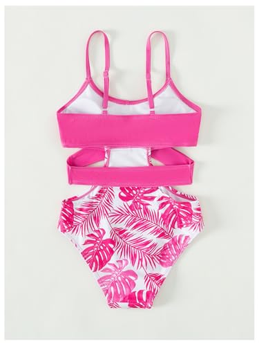 SweatyRocks Girl's Criss Cross Cut Out One Piece Swimsuit Tropical Print Bathing Suit Monokini2