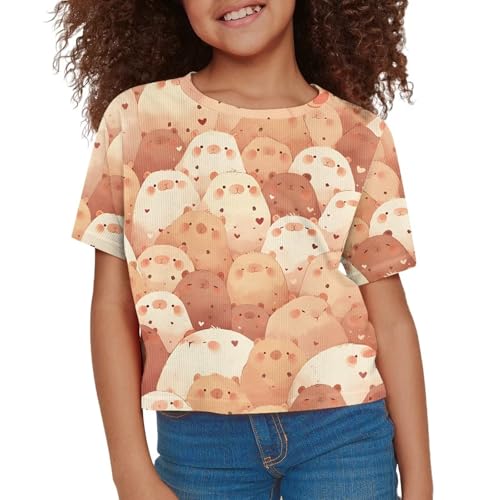 Image of Girls Crop Tees Crew Neck Casual Short Sleeve T Shirts Kids Loose Soft Comfortable Tees Blouses Shirt for Little Girl