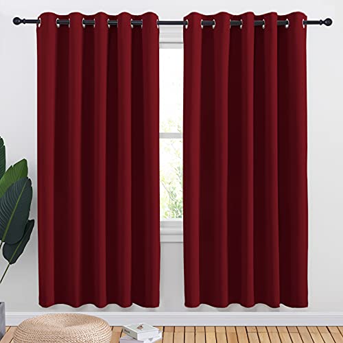 NICETOWN Christmas Burgundy Bedroom Curtains Blackout Draperies, Home Decorations Thermal Insulated Solid Grommet Top Blackout Drapes for Cafe (One Pa